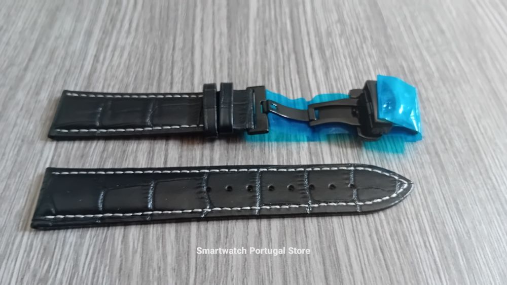 Bracelete 22mm, pele com fecho borboleta  (Novo) Preta