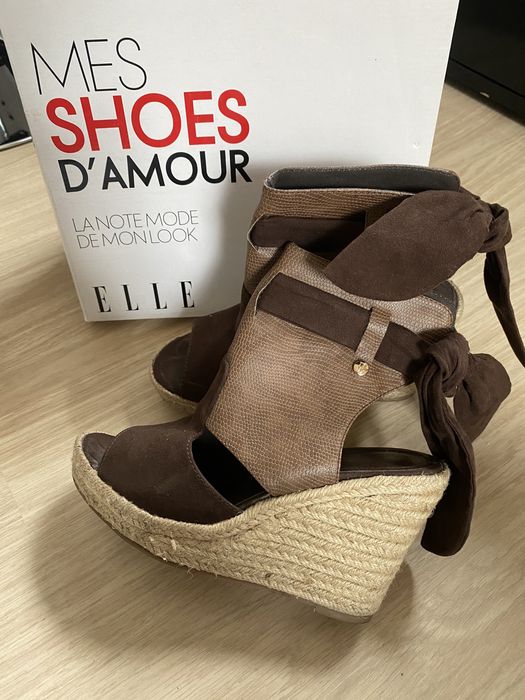 Espandryle Elle 37 skóra naturalna brąz koturny koturn za kostkę