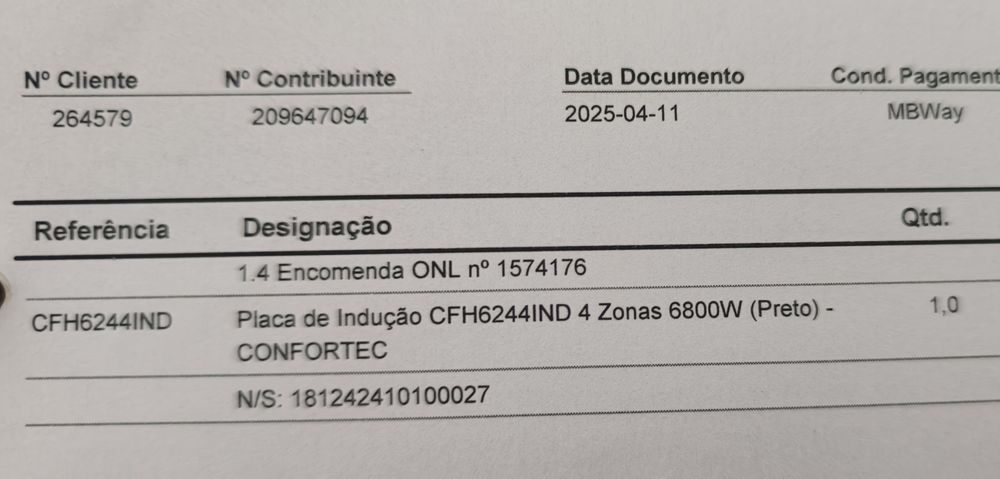 Placa de indução Confortec CFH6244IND 4 zonas – Como nova com garantia