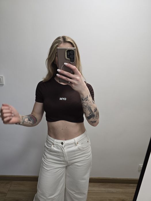 2 topy bezszwowy siłownia fitness brąz i beż