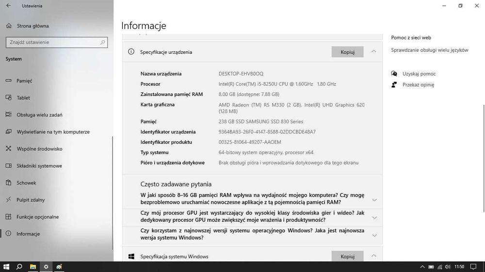 LAPTOP PAVILION HP, procesor 8 rdzeni, 17 cali ekran, 8 gb ramu, ssd