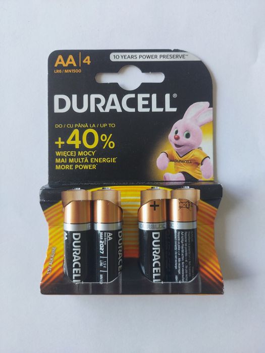 Baterie Duracell AA LR6 4szt +40% więcej mocy do pilot zegarek latarki