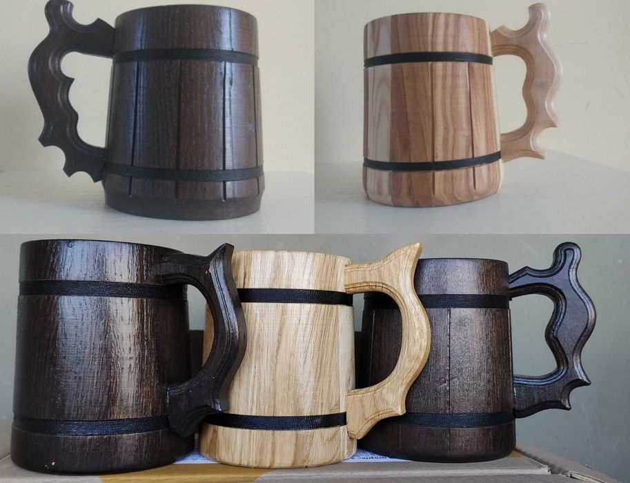 Бокал деревянный, кружка дубовая с метал вставкой 0.5л