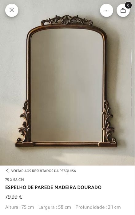 Espelho de parede madeira dourado Zara Home
