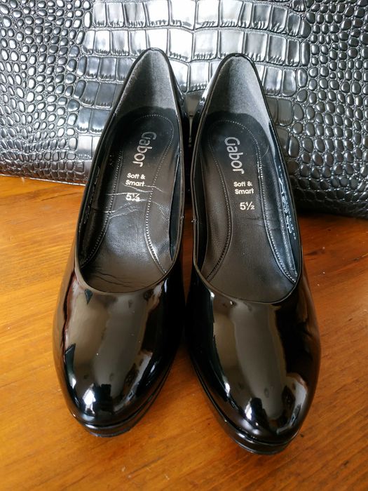 Ефектні чорні лаковані весільні туфлі від Gabor на підборах 38,5р_25см