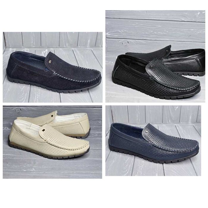 37-48рр! Летние мужские черные светлые синие кожаные замшевые мокасины