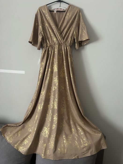 Długa wizytowa złota sukienka L/ XL nowa