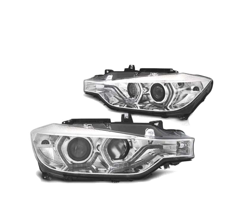 FARÓIS BMW F30 F31 11-15 ANGEL EYES DRL CHROME CROMADO
