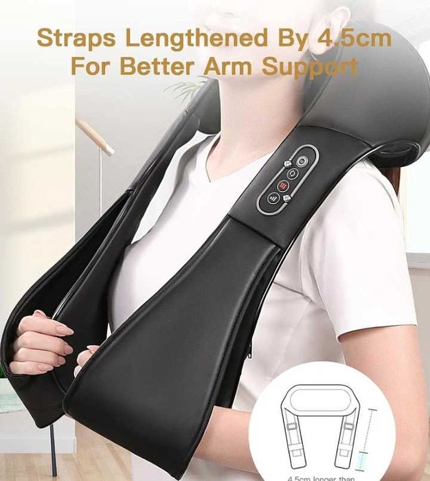 Масажер для шиї плечей спини Shiatsu 3D з підігрівом 8 роликів 3 швидкості електромасажер массажер шиацу для дому авто масажор масаж подогревом