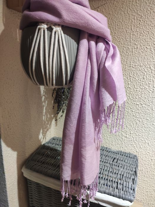 Szal liliowy Pashmina kaszmir+ jedwab miękki liliowy