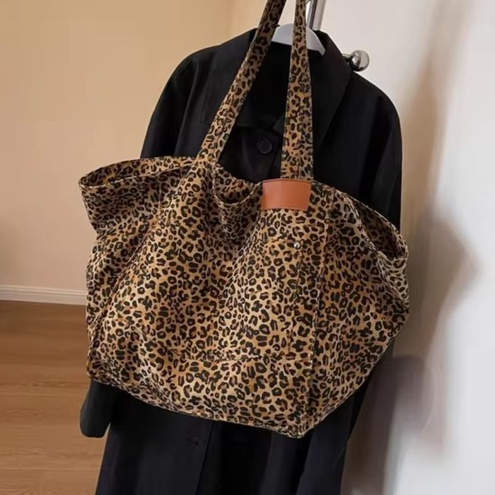 Shopper bag w cętki duża torba materiałowa w panterkę lamparci wzór