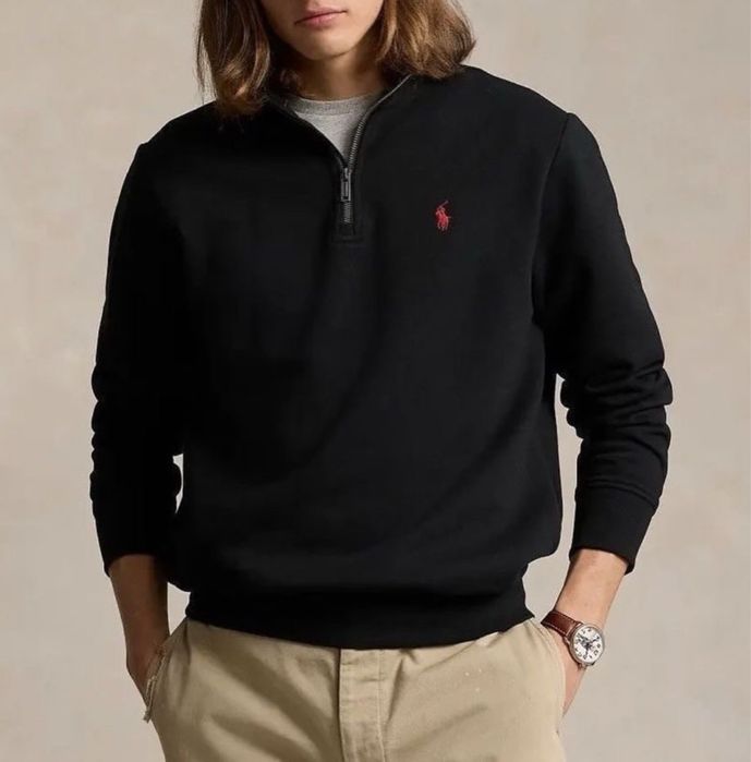 Чорна кофта Ralph Lauren з червоним логотипом (1/3 zip)