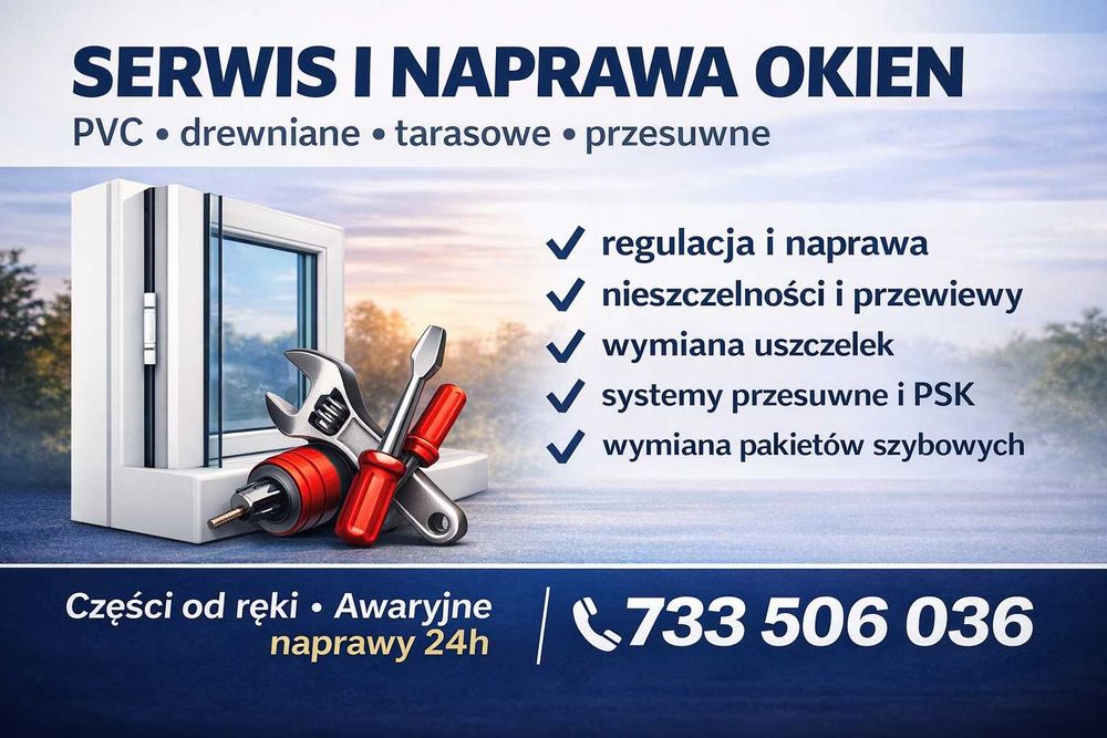Serwis i naprawa okien PVC drewnianych tarasowych przesuwnych  24H/7