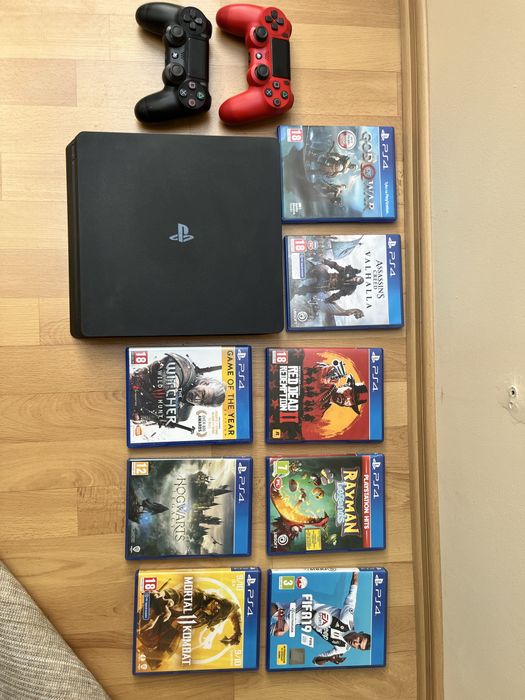 PlayStation 4 Slim  500 GB + 2 pady + 8 gier | Hogwarts Legacy | RDR2 | God of War