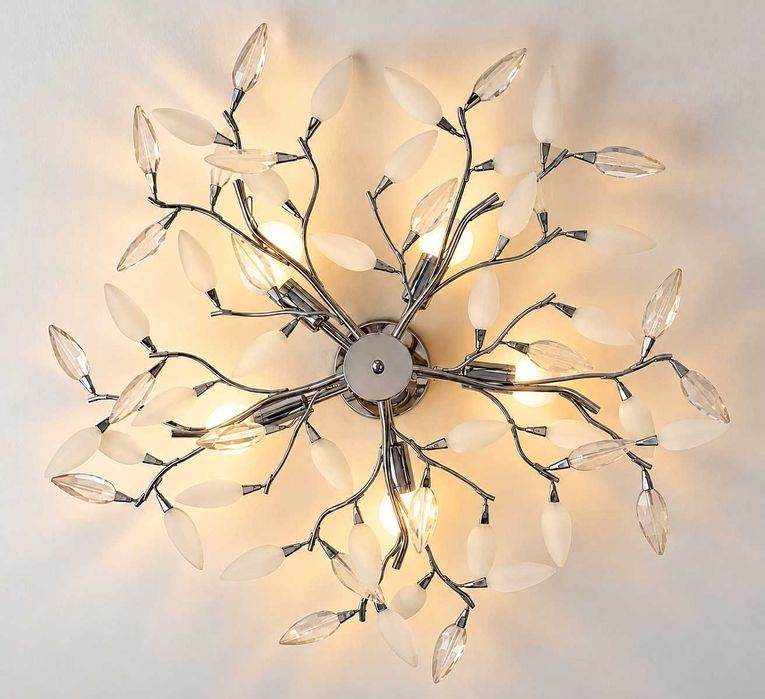 Żyrandol 70 cm + 2 kinkiety – chromowane, ozdobne listki
