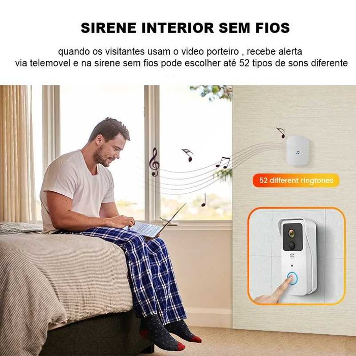 Video Porteiro Campainha +Sirene interior WIFI 5G Andoid Iphone (NOVO)