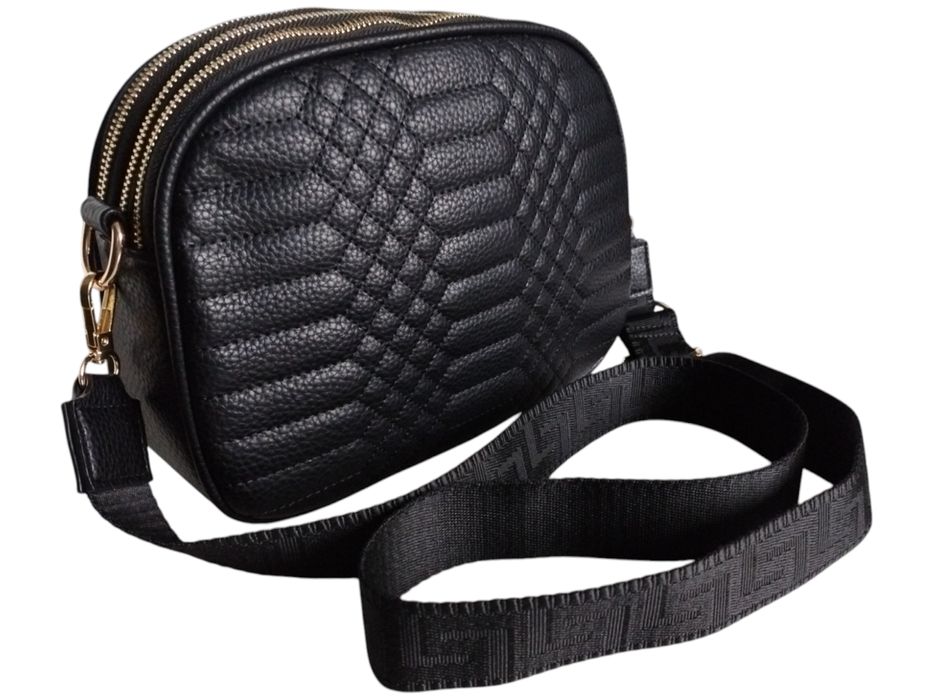 Torebka Damska Pikowana, Mała Listonoszka Na Ramię Czarna, Miejski