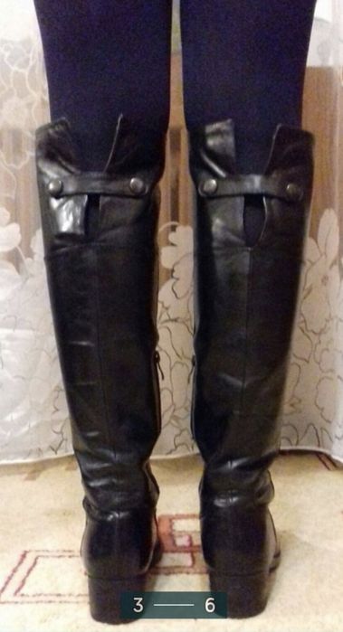 Зимние сапоги, ботфорты женские кожаные сапожки на цигейке