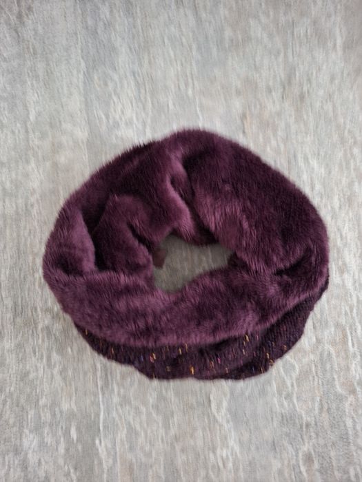 Komin szal futerko warkocz burgundowy