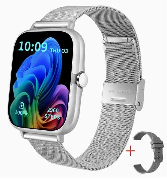 Srebrny smartwatch + druga bransoleta GRATIS