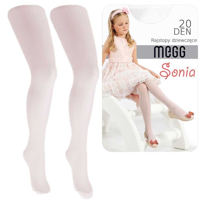 Rajstopy dziewczęce białe, gładkie SONIA 134-146 LYCRA 20 DEN
