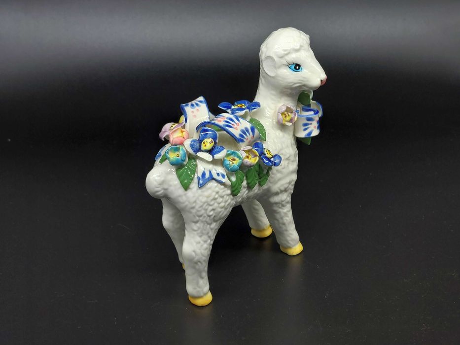 Figurka ceramiczna szkliwiona Owieczka bez uszka kolekcje hobby