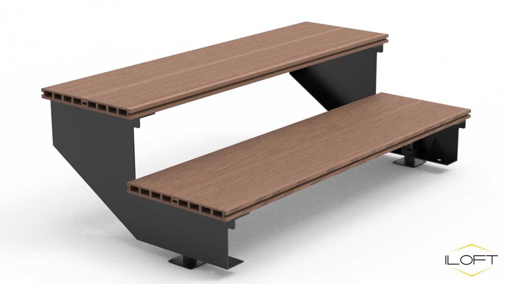 Estrutura metálica "PORTY" de 2 degraus para escada exterior em 1 hora