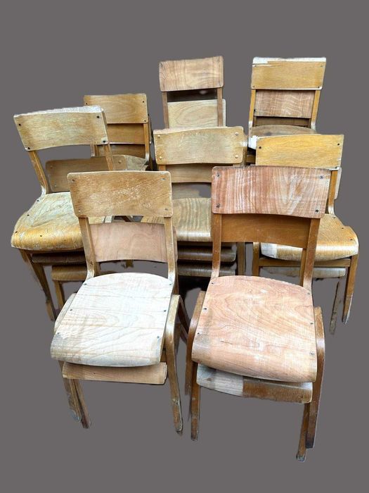 Cadeiras antigas, conjunto de 25 unidades  em faia da Lamstak dos anos 50,