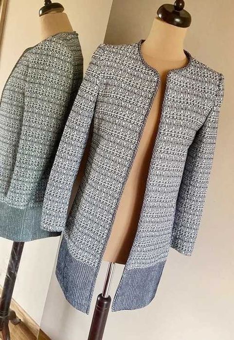 Hm lekki plaszcz dlugi zakiet long wiosna wzory ornament narzutka h&m