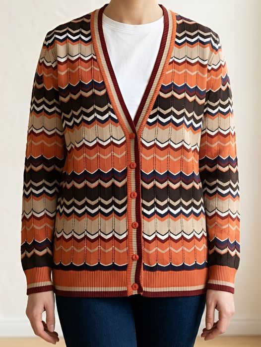 Unikat - kardigan retro chevron / styl lat 70