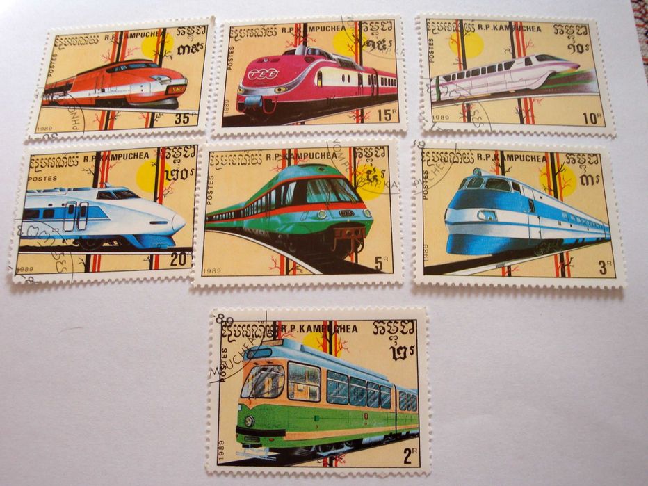 Серия марок Камбоджа - 1989г. - Поезда, рельсовый транспорт