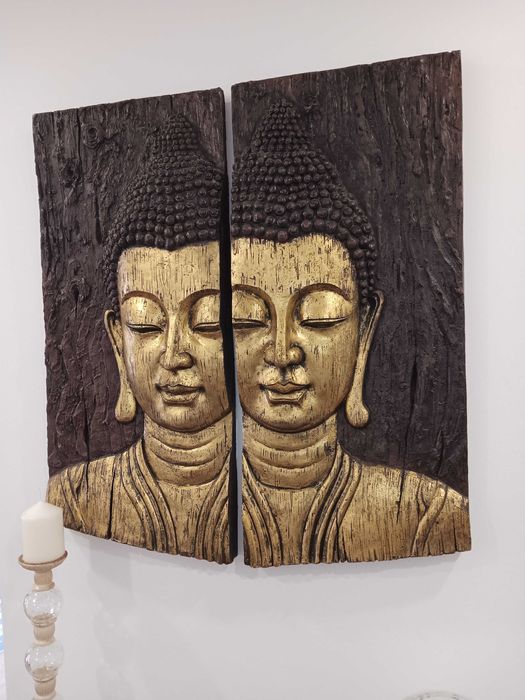Dois painéis de madeira decorativos de Buda