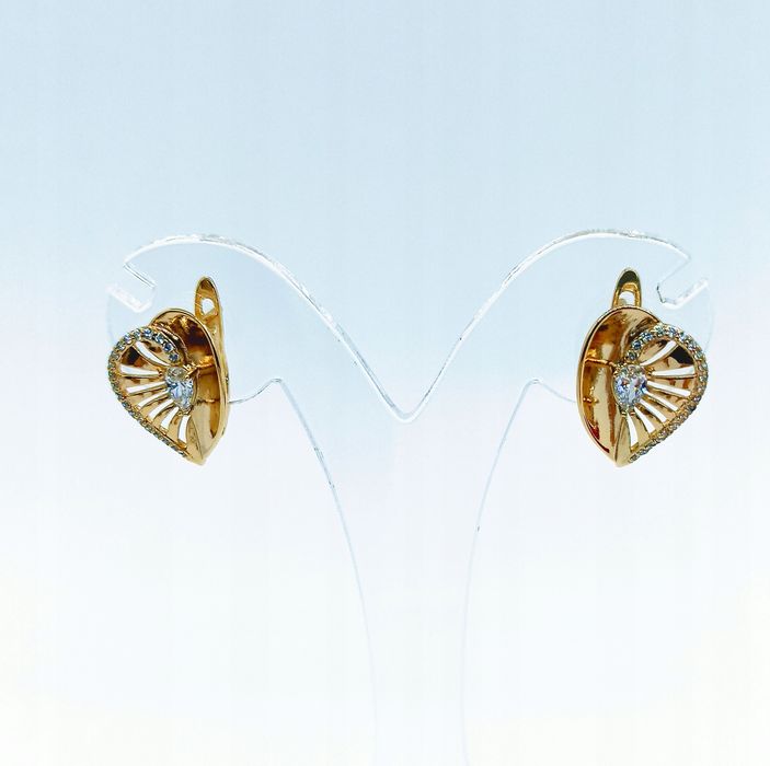 Złote Kolczyki Brylantowy Liść Ze Stali --- K902