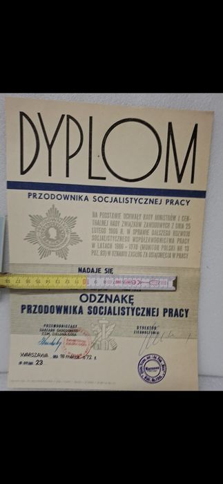 Dyplom Przodownika Pracy Socjalistycznej 1972r