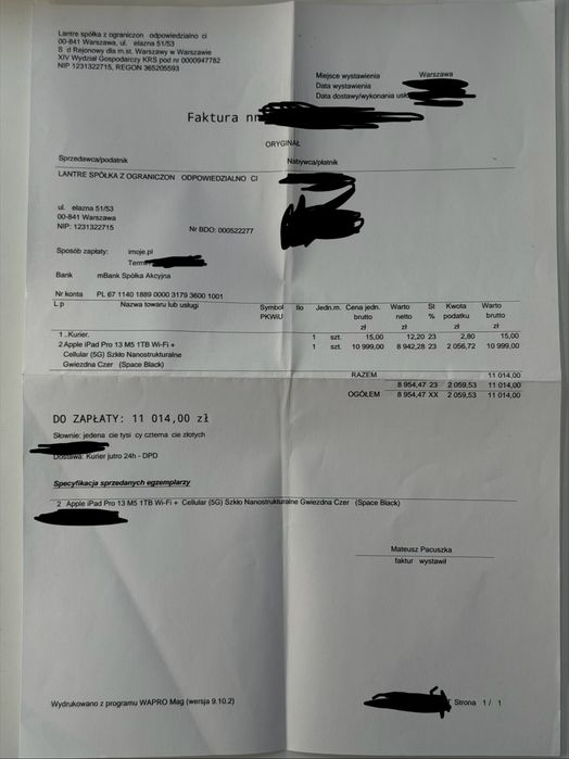 Nowy Apple iPad Pro 13" M5 Wi-Fi + Cellular 5G 1TB Space Black Szkło Nanostrukturalne A3361 Zaplombowany Wrocław