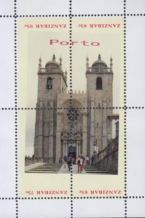 Coleção de Selos com sobretaxa cidade e igreja arquitetura Fatima