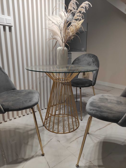 Stół okrągły Glamour złoty/szkło hartowane