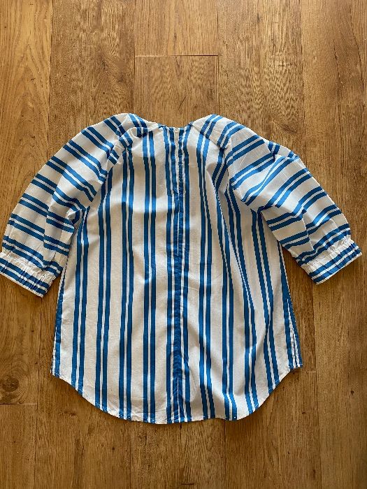 Bluzka H&M w paski biały niebieski szerokie rękawy 38 bawełna