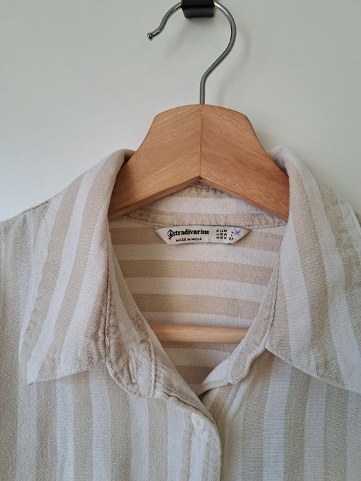 Stradivarius oversize koszula w paski beżowa kremowa L też M S wiosna