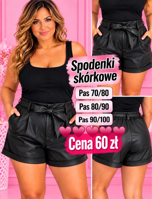 Czarne nowe spodenki skórkowe pas 80/90