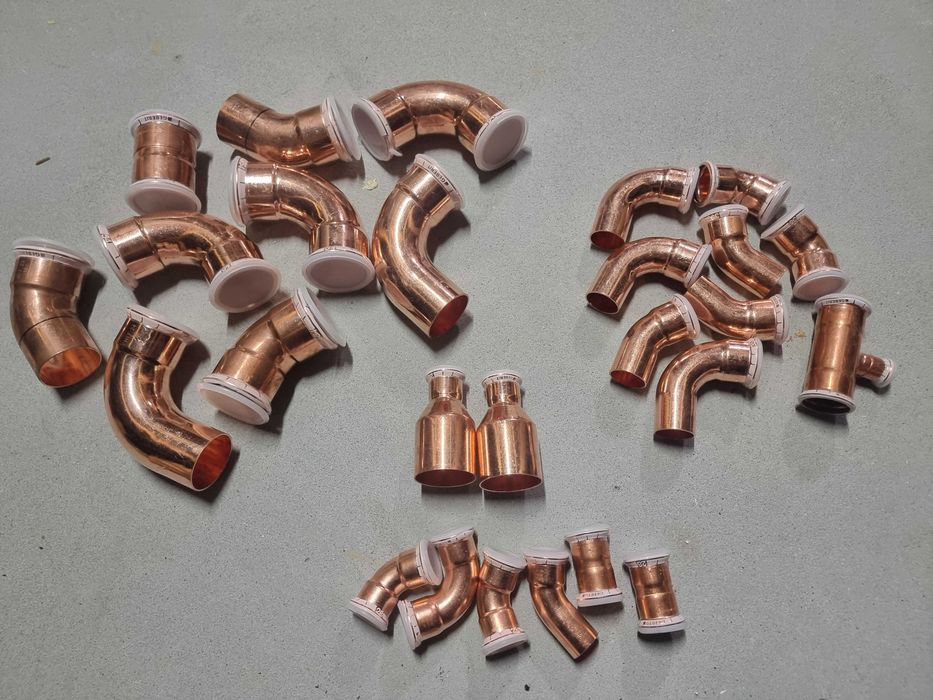 Kolana, złączki, trójniki miedziane 54mm, 35mm, 28mm