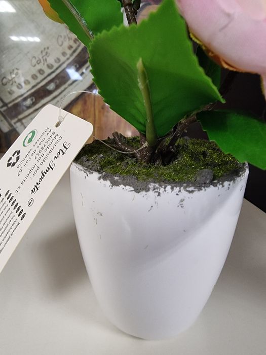 Sztuczne kwiaty w Białej doniczce Dalia różowe jak żywe