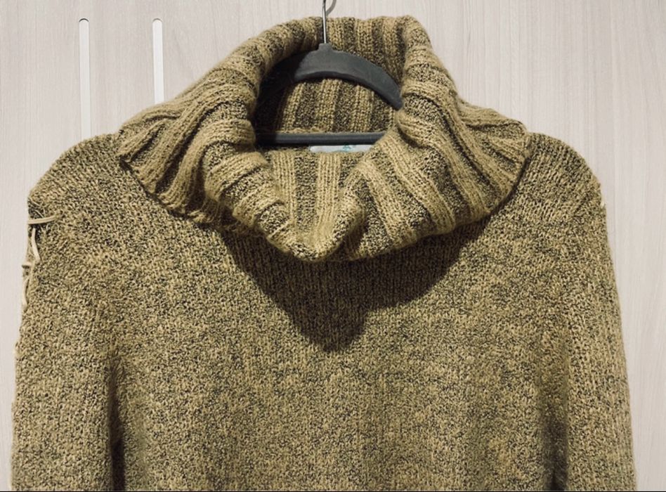 Sweter kardigan z golfem wełna 100 proc. L/XL