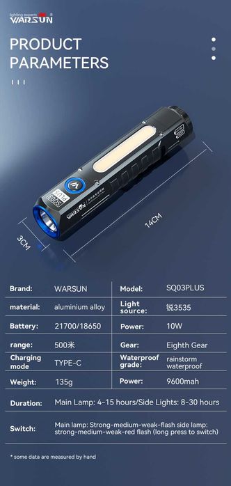 Potężna taktyczna latarka LED Warsun SQ03 magnes