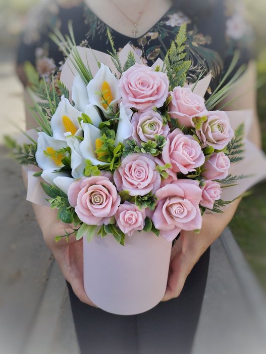 Букет з мила мильні квіти цветы из мыла вчительці піони ромашки рози