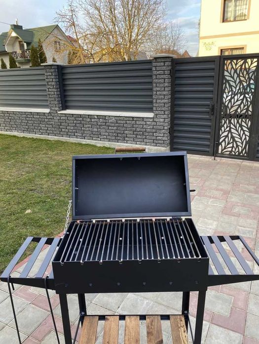 Мангал для домашнього шашлику з кришкою метал 4 мм на 8 шампурів