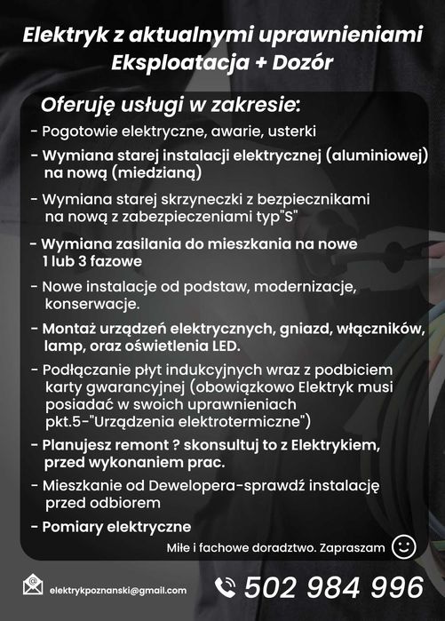 ELEKTRYK POZNAŃ Awarie Usterki Instalacje Montaż Usługi Elektryczne PL