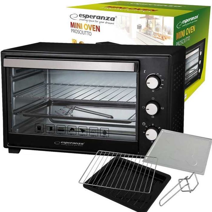 Mini piekarnik 20l czarny 1600W timer, góra dół 250°C + RUSZT TACA