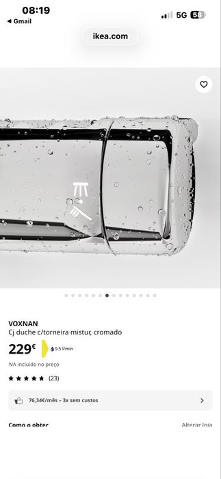 VOXNAN Cj duche c/torneira mistur, cromado