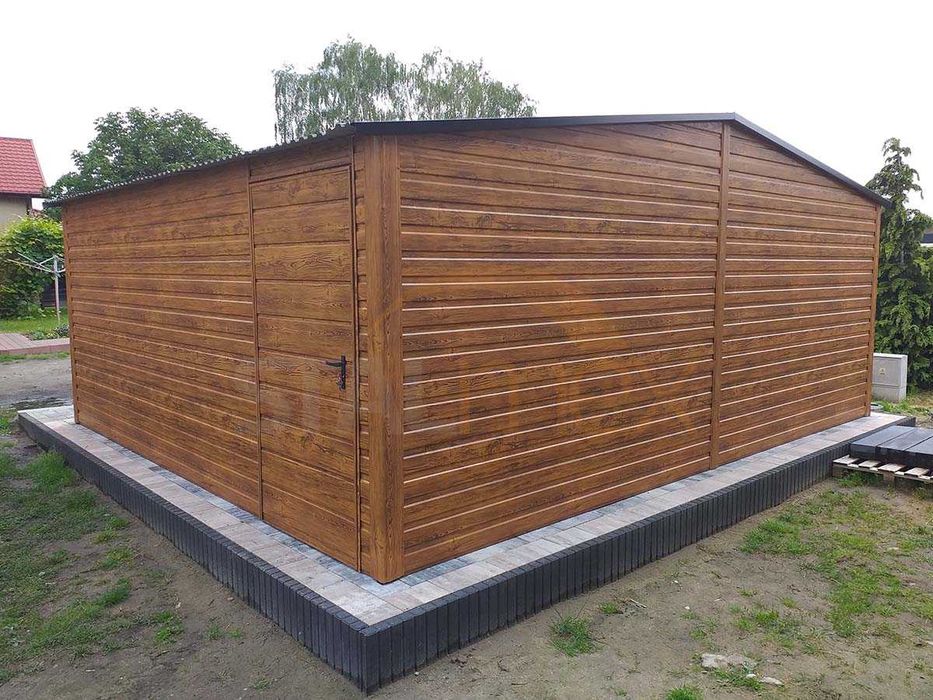Garaż blaszany dwuspadowy / garaż 6x5 / drewnopodobny złoty dąb
